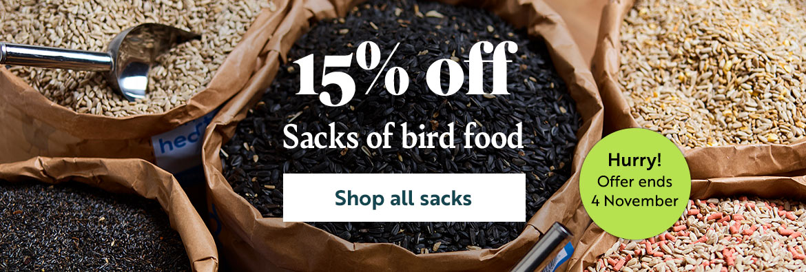 15% off sacks of bird food. Hurry! Offer ends 4th November. Shop all sacks!