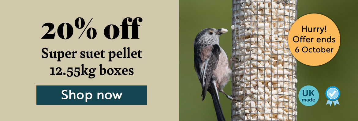 20% off Super suet pellet 12.55kg boxes. Hurry! Offer ends 6th October. Shop now.