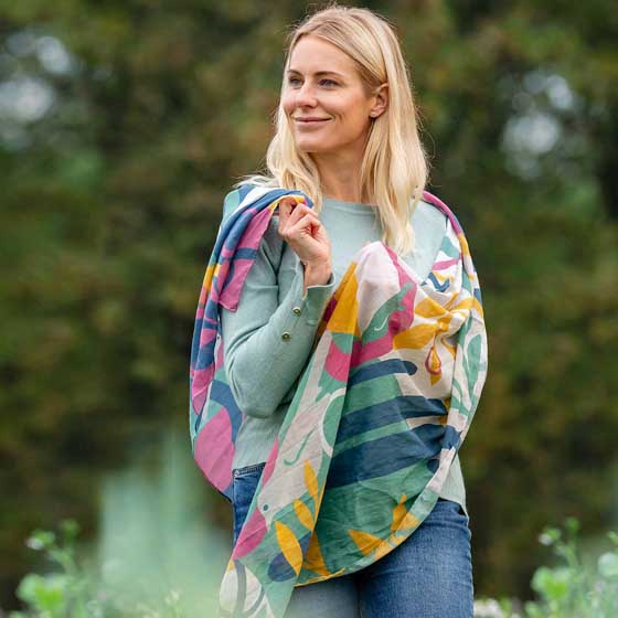 Abstract bird RSPB organic cotton scarf product photo side L