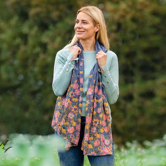 Meadow bees RSPB organic cotton scarf product photo side L