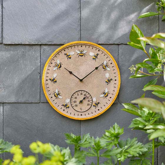Bee wall clock and thermometer product photo side L