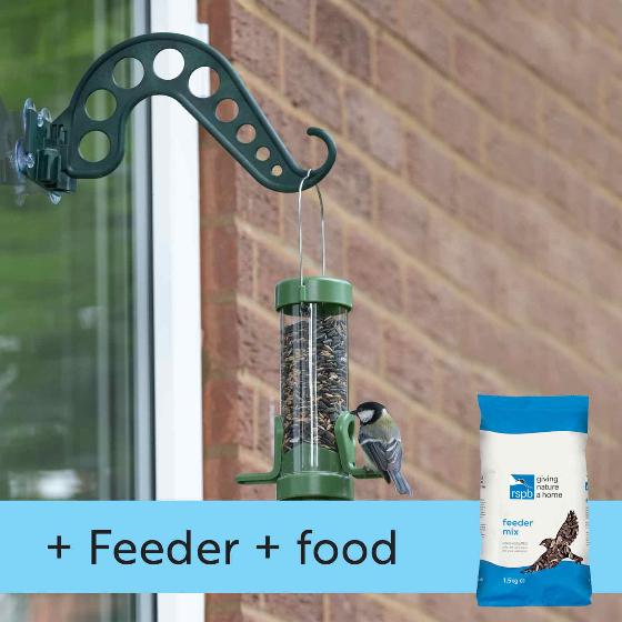 Bird feeder bracket with small classic easy-clean® seed feeder and Feeder mix product photo default L
