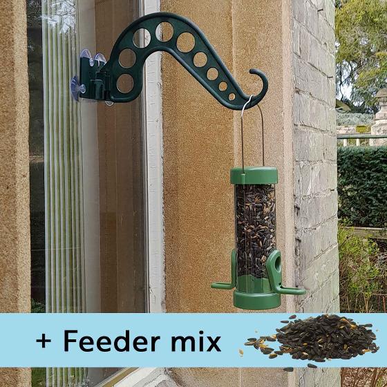 Bird feeder bracket with small classic easy-clean® seed feeder and Feeder mix product photo default L