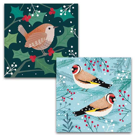 Birds and berries Christmas cards, pack of 10 (2 designs) product photo default L