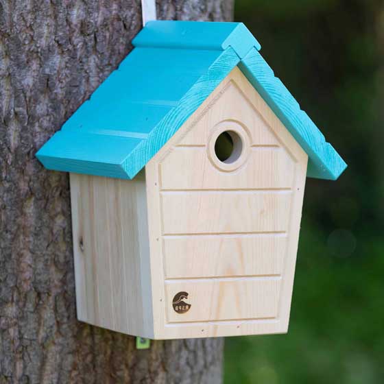 RSPB Cabin nest box, aquamarine product photo side L