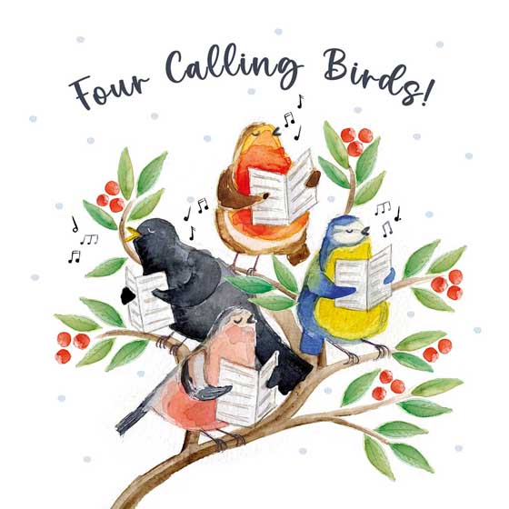 Four calling birds Christmas cards, pack of 10 product photo default L