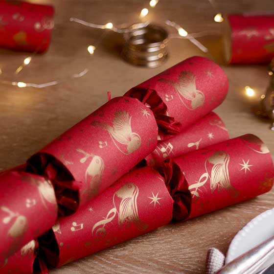 Christmas chorus recycled crackers with chocolate, box of six product photo side L