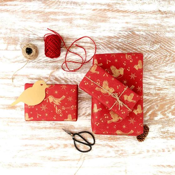 Christmas chorus Robin recycled wrapping paper, 10 metres product photo front L