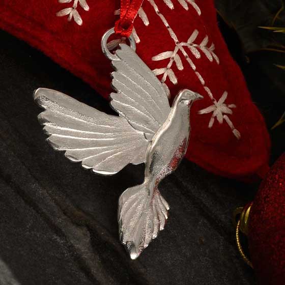 Hanging Dove Christmas decoration, pewter product photo side L