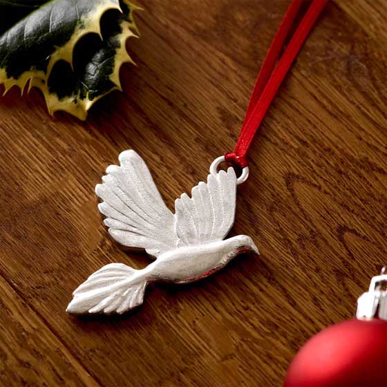 Hanging Dove Christmas decoration, pewter product photo back L