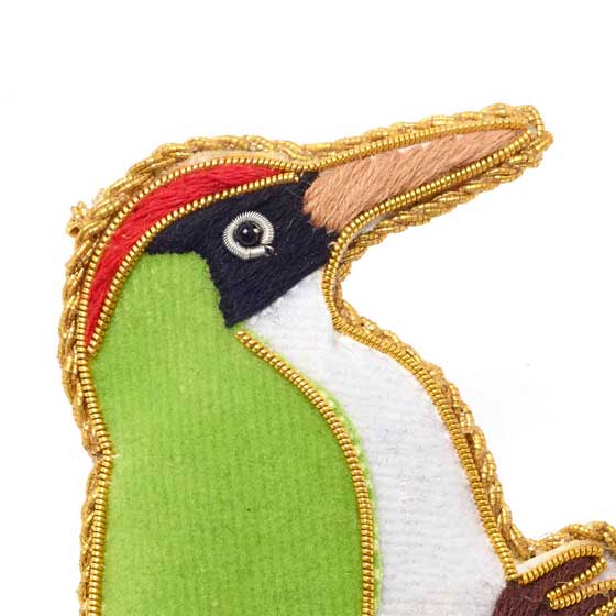 Hanging green woodpecker embroidered Christmas decoration product photo side L