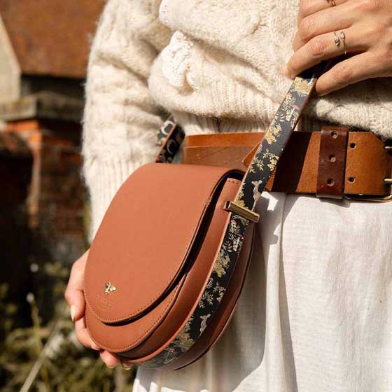 Fable cross-body tan saddle bag, vegan leather, A Night's Tale product photo front L