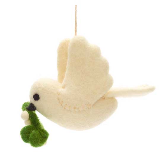 Felt Dove with mistletoe Christmas tree decoration product photo side L