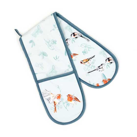 RSPB Frosty meadow bird double oven gloves product photo back L