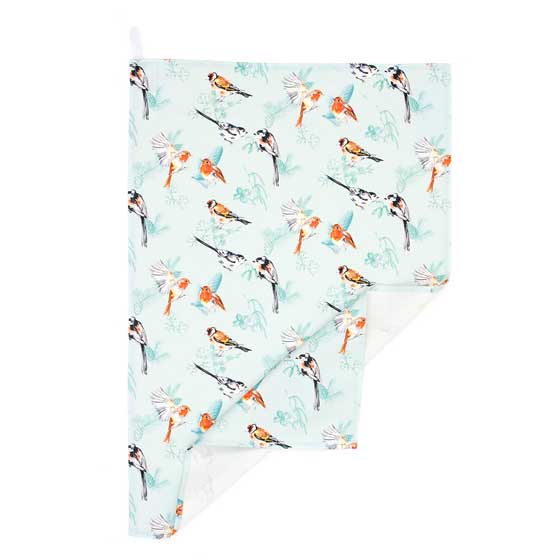 RSPB Frosty meadow bird tea towel product photo side L