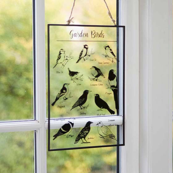 Garden birds glass hanging plaque product photo front L