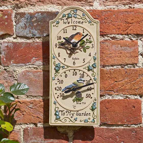 Garden bird wall clock and thermometer product photo default L