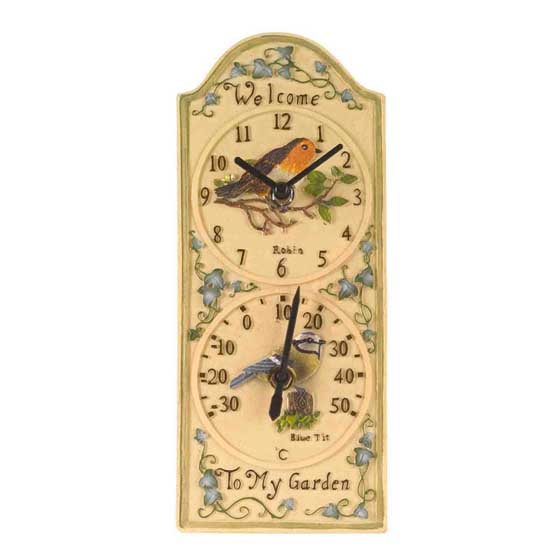 Garden bird wall clock and thermometer product photo side L