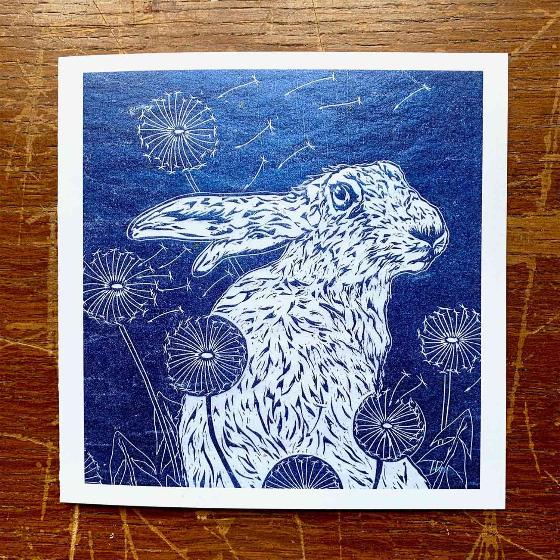 Hare linocut greetings card product photo default L