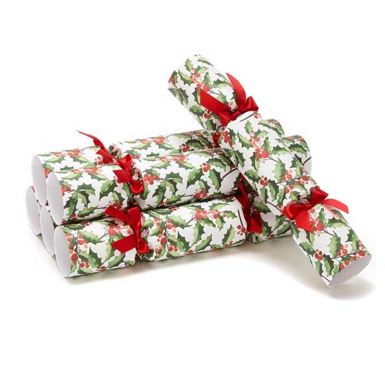 Luxury holly Christmas crackers by Nancy & Betty product photo side L