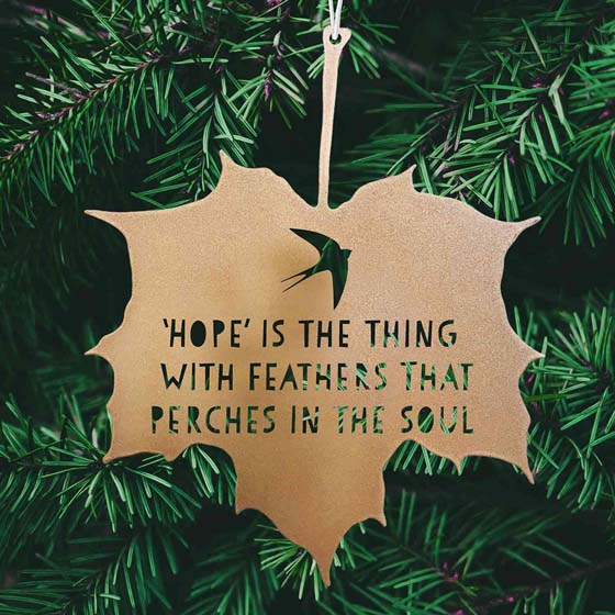 'Hope is the thing with feathers' gold leaf ornament product photo side L