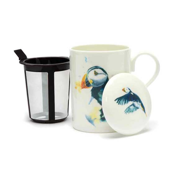 RSPB Life on the edge puffin tea infuser mug product photo side L