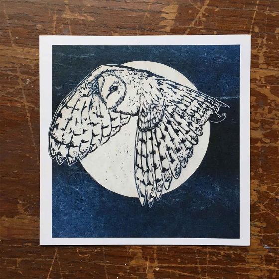 Barn owl linocut greetings card product photo default L