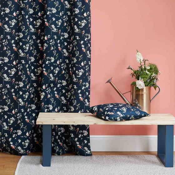 Lorna Syson fabric, navy long-tailed tit product photo side L