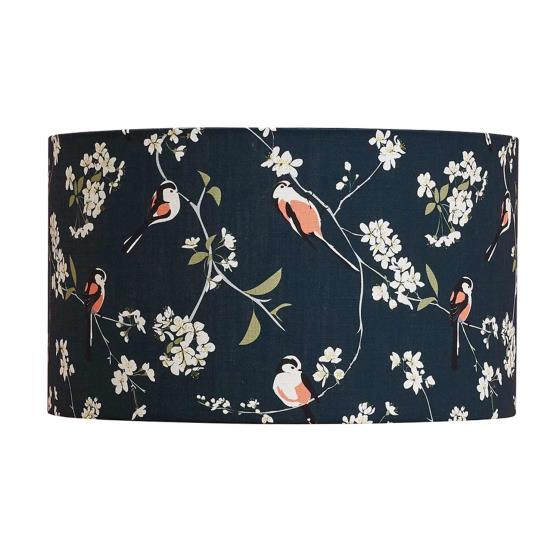 Lorna Syson lampshade navy long-tailed tit, 30cm product photo side L