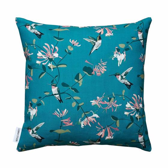 Lorna Syson cushion teal hummingbird product photo default L