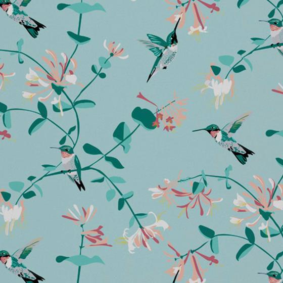 Lorna Syson fabric, mint hummingbird product photo default L