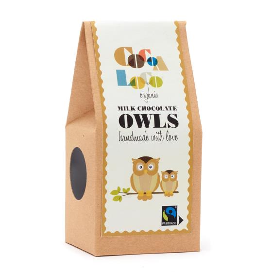 Milk chocolate owls by Cocoa Loco product photo side L