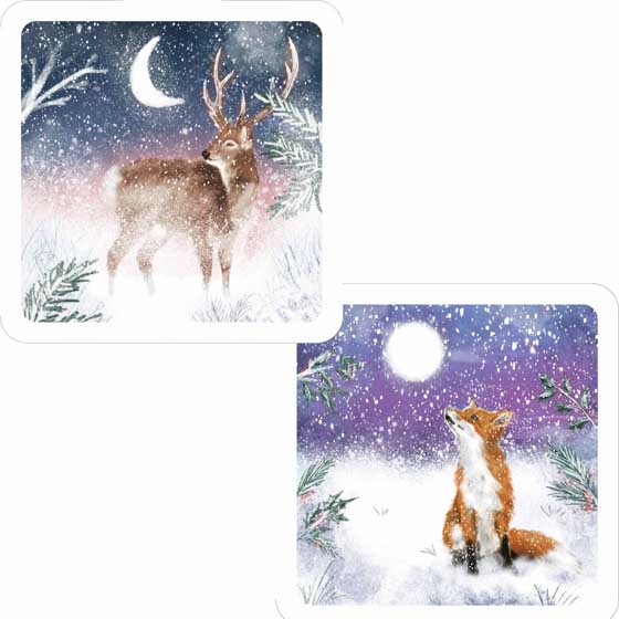 Moonlight friends fox and stag Christmas cards, pack of 10 (2 designs) product photo default L