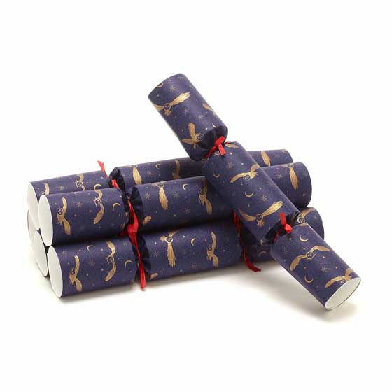 Moonlit owl recycled Christmas crackers with wooden tree decorations, 2 boxes of six product photo back L