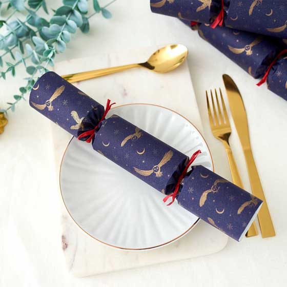 Moonlit owl recycled Christmas crackers with wooden tree decorations, 2 boxes of six product photo ai5 L