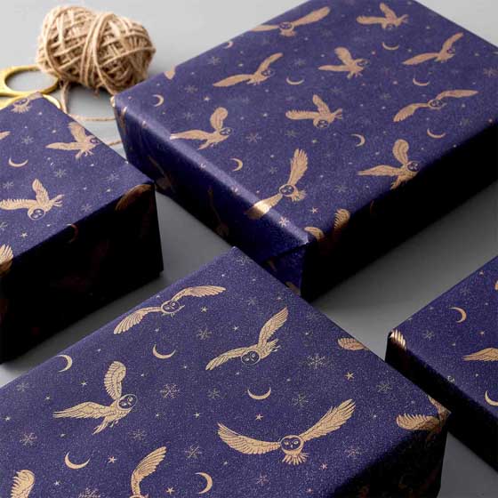 Moonlit owl recycled wrapping paper, 10 metres product photo side L