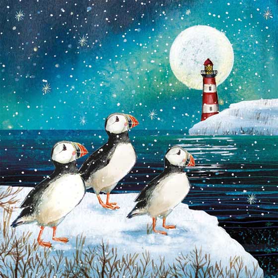 Moonlit Puffin Christmas cards, pack of 10 product photo default L