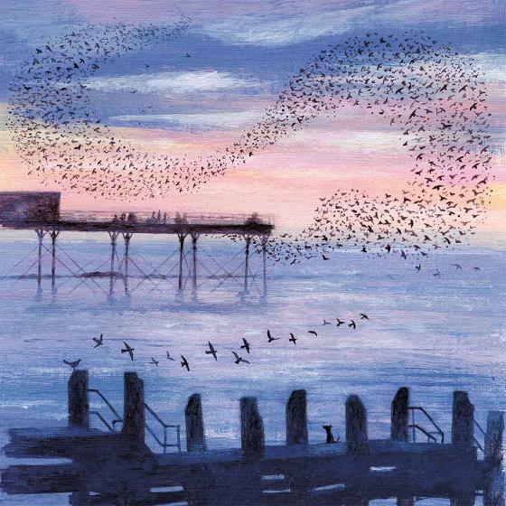 Starling murmuration by the pier greetings card product photo default L