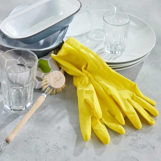 Natural latex rubber gloves, yellow - medium product photo back L