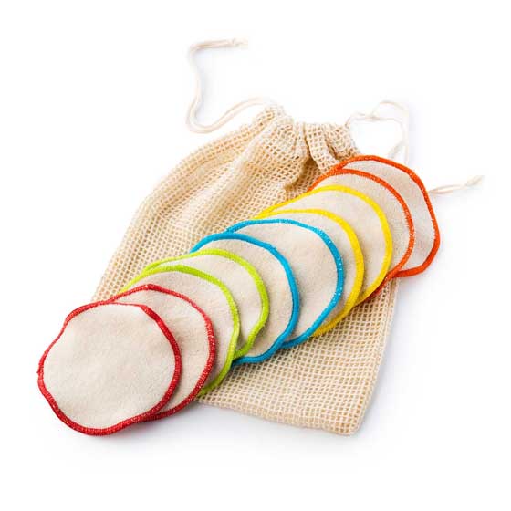 Organic reusable cotton pads with wash bag, pack of 10 product photo default L