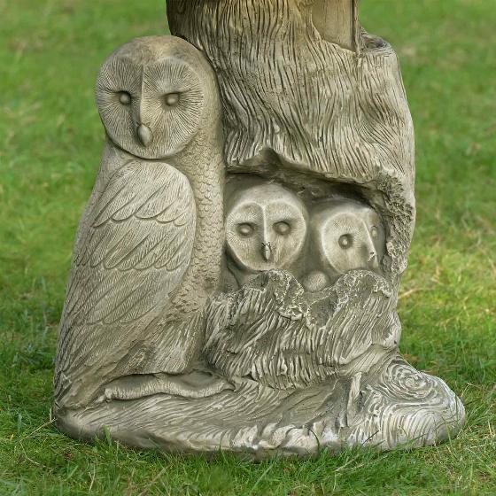 Cast stone owl bird bath product photo side L