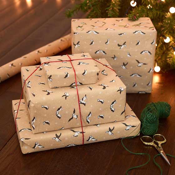 Puffin colony recycled wrapping paper, 10 metres product photo side L