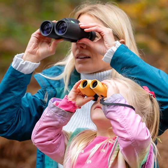 Puffin Jr children's binoculars, soft yellow product photo back L