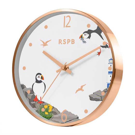 RSPB Puffins and lighthouse wall clock product photo side L