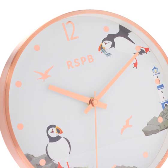 RSPB Puffins and lighthouse wall clock product photo back L