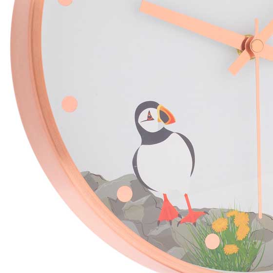 RSPB Puffins and lighthouse wall clock product photo front L