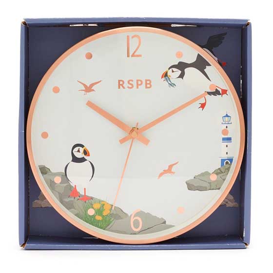 RSPB Puffins and lighthouse wall clock product photo ai4 L