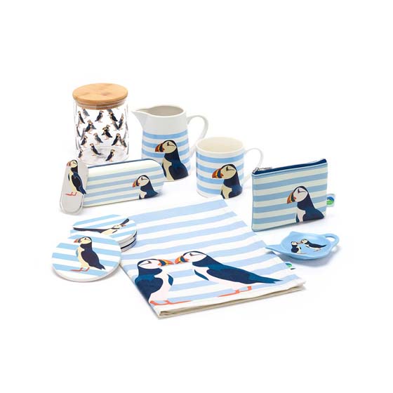 RSPB Puffin striped tea towel product photo back L