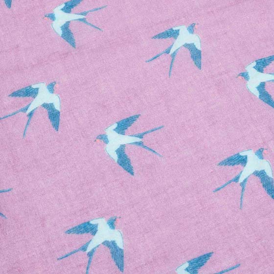 Purple swallows RSPB organic cotton scarf product photo side L