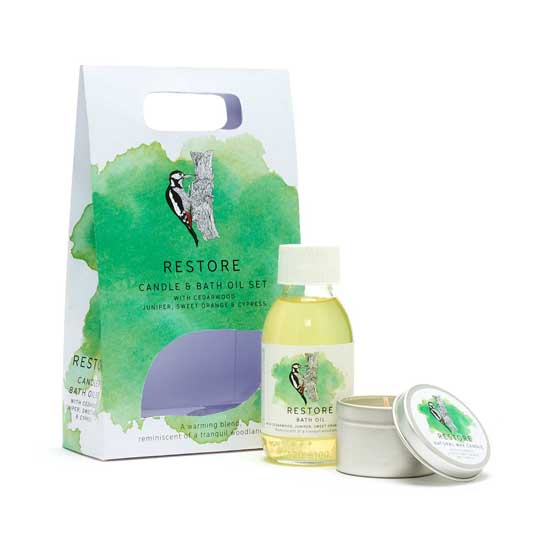 RSPB Restore bath oil gift set with candle product photo side L